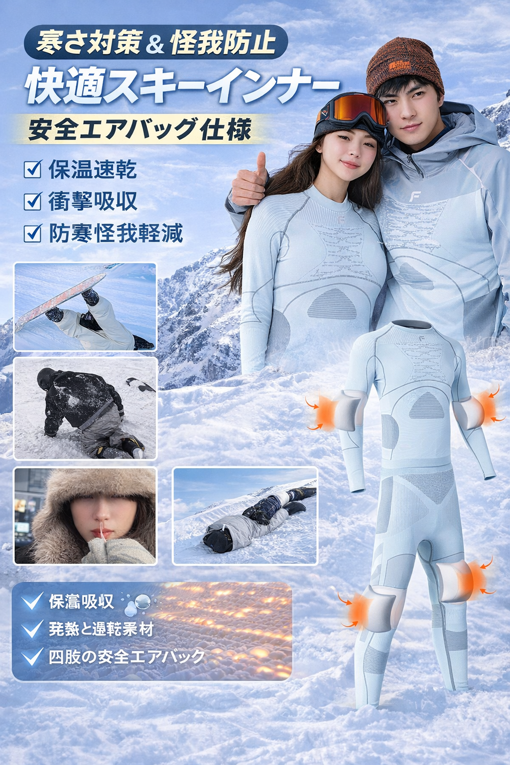 FunBeLe 速乾サーマル コンプレッション ベースレイヤー上下セット（ユニセックス）